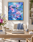 Exuberance framed canvas print in a light editorial interior