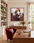 Sunrise Ruby framed canvas print in an elegant writing room