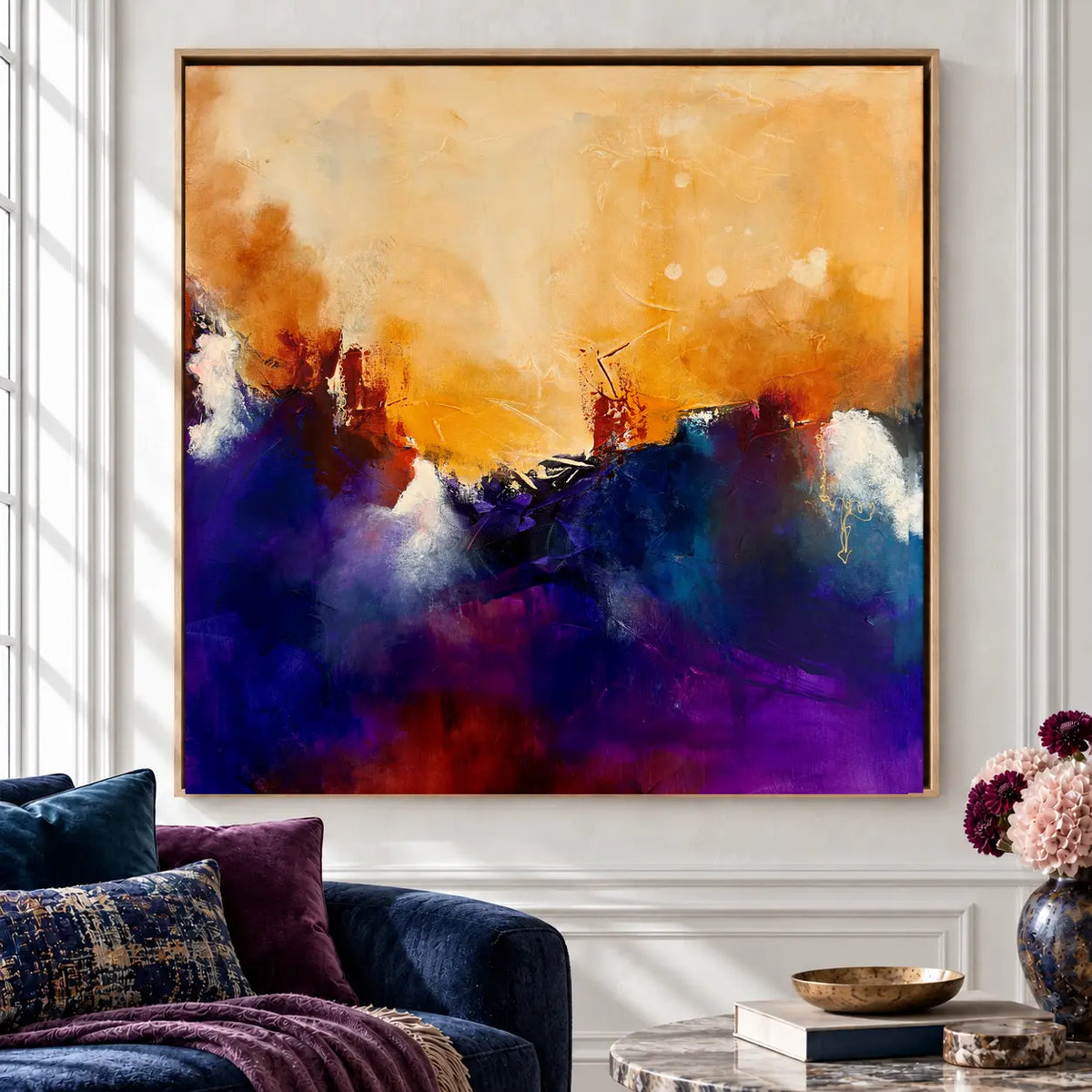 The Queen original abstract painting by Nicola Bird in an oak float frame