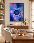 Bold framed canvas print in a writing room