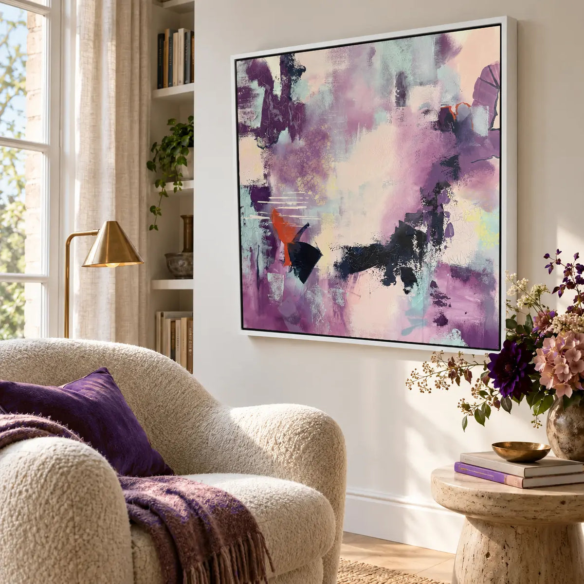 Curiosity original artwork in a premium white float frame — reading nook | Nicola Bird