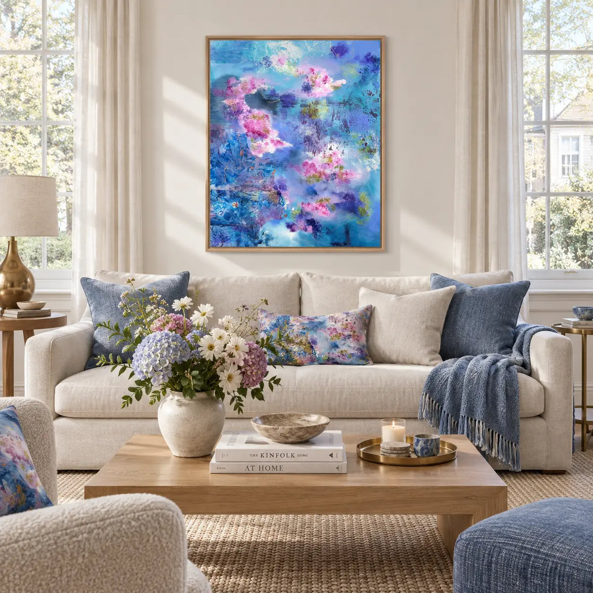 Exuberance framed canvas print in a light editorial interior
