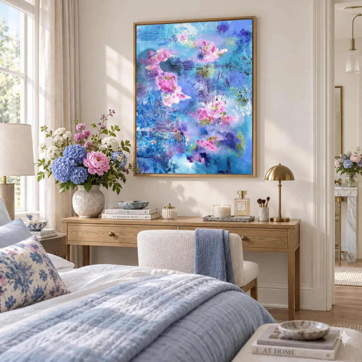 Exuberance framed canvas print in a light editorial interior