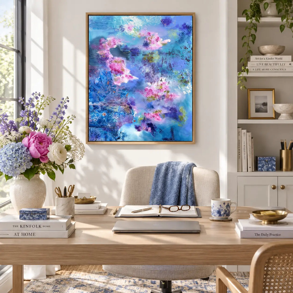 Exuberance framed canvas print in a light editorial interior
