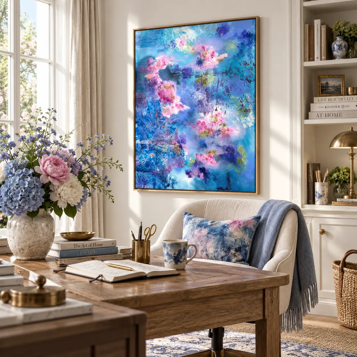 Exuberance framed canvas print in a light editorial interior
