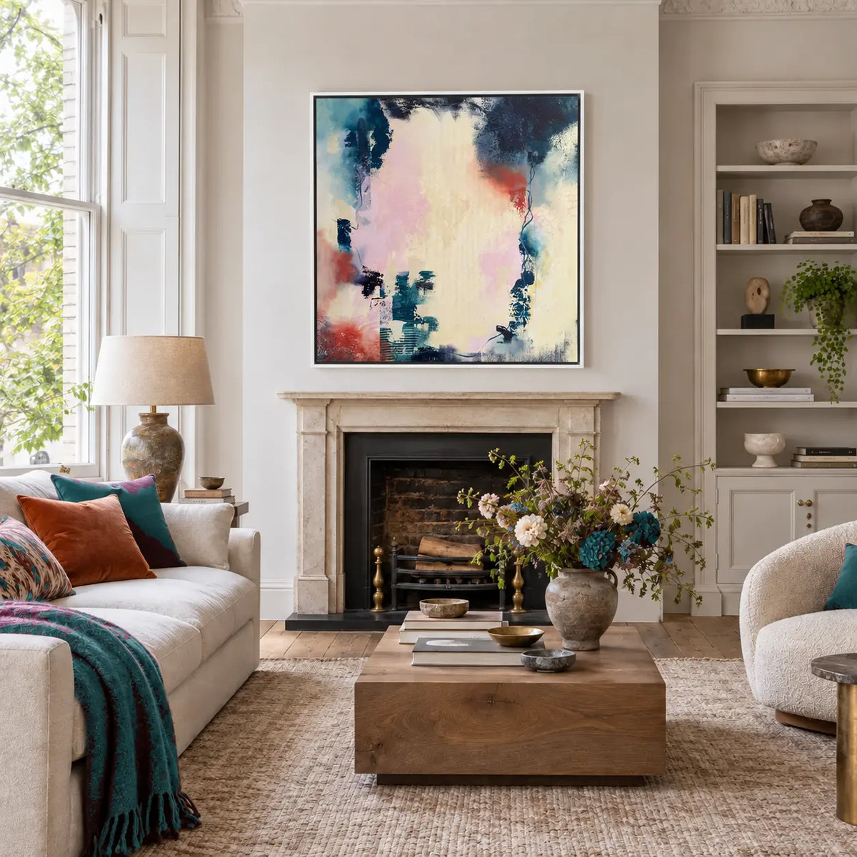 Inclusion original artwork in a premium white float frame — living room | Nicola Bird