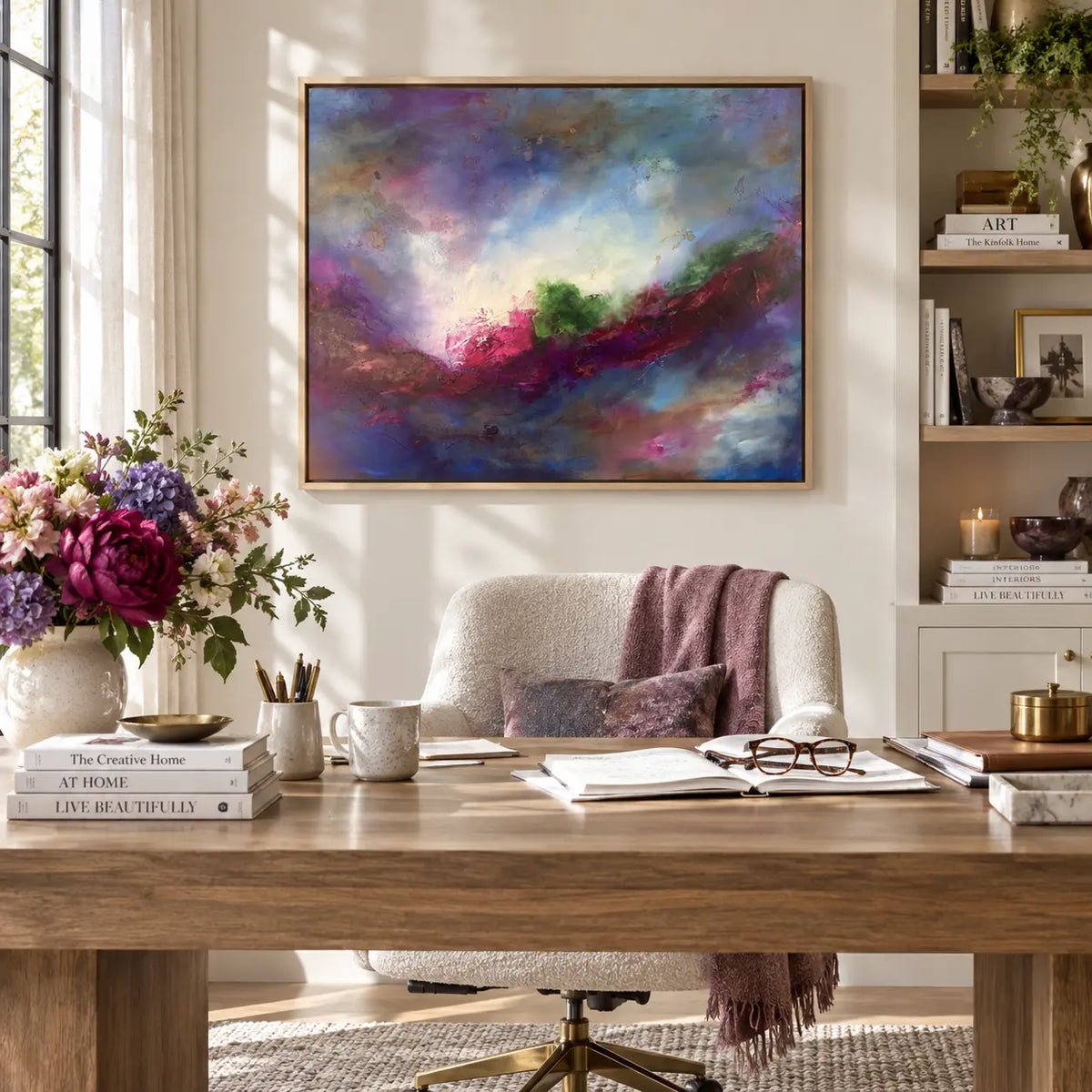 Moody Bitch framed canvas print in a light editorial interior