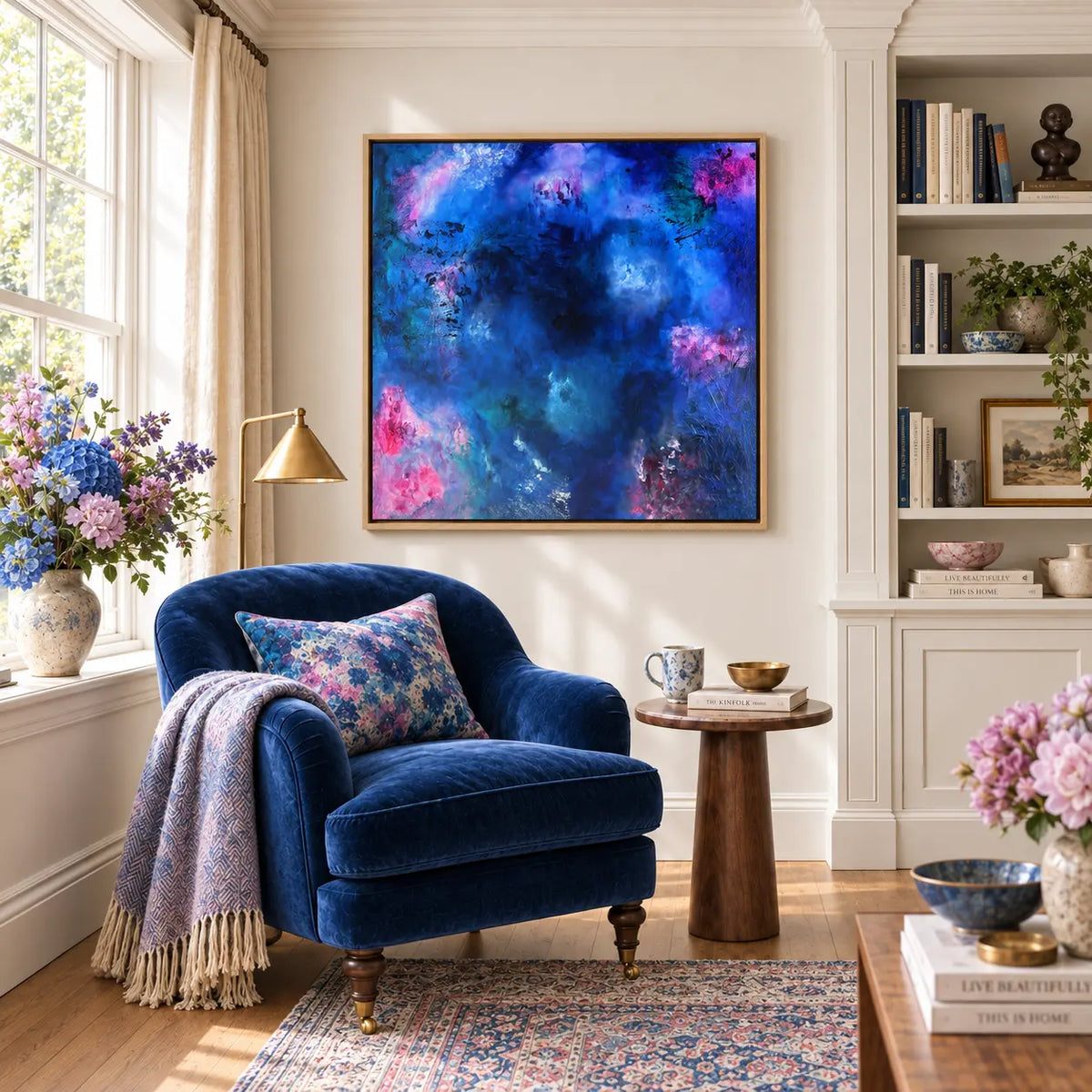Nyx framed canvas print in a reading nook