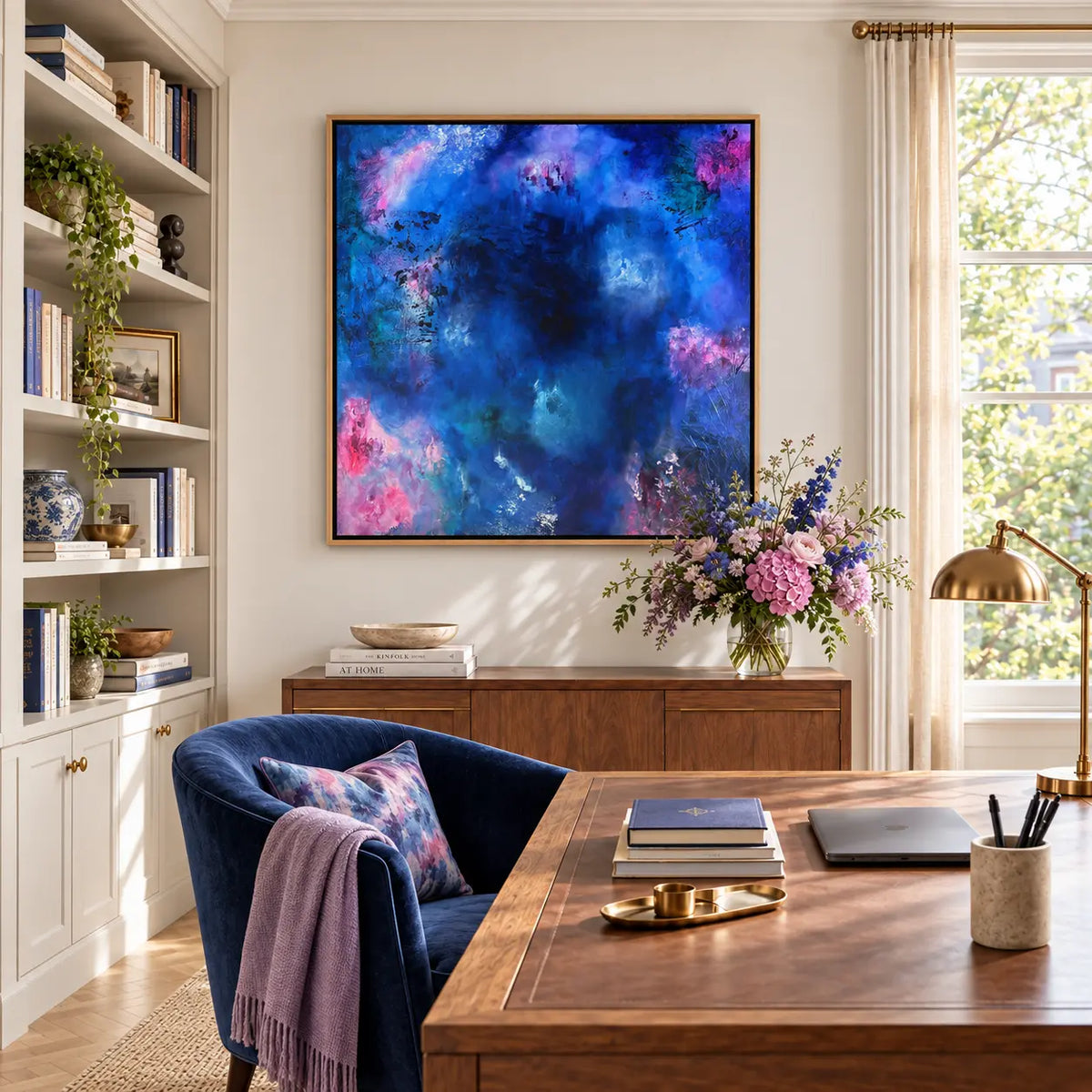 Nyx framed canvas print in a writing room