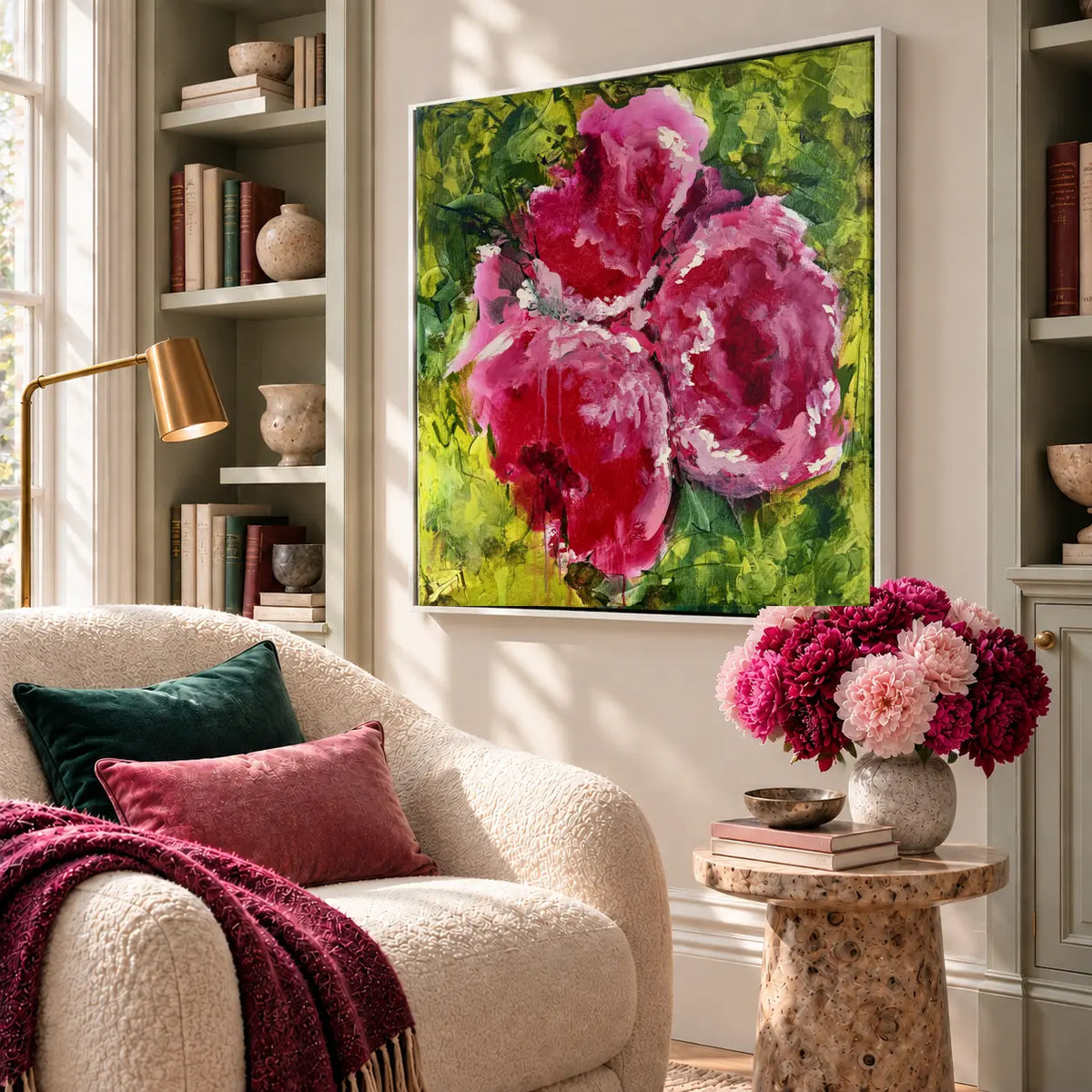 Physis original artwork in a white float frame — reading nook | Nicola Bird