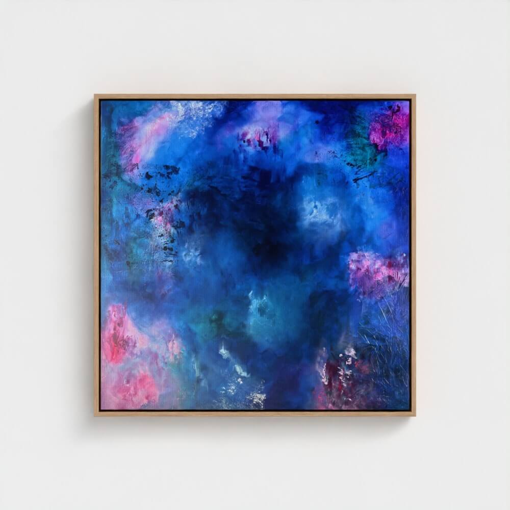 Natural oak float-frame option for Nyx framed canvas print