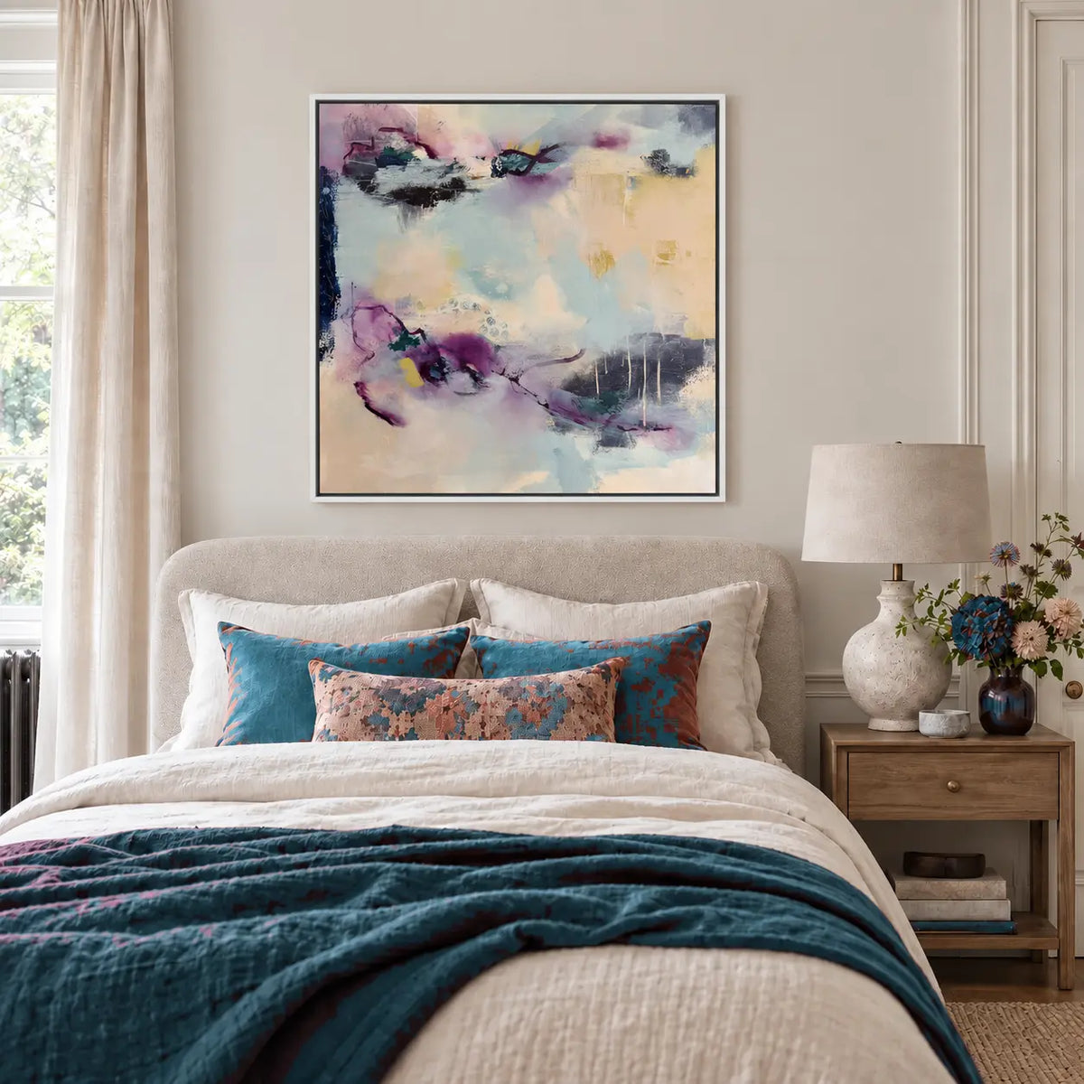 Reciprocity original artwork in a premium white float frame — bedroom | Nicola Bird