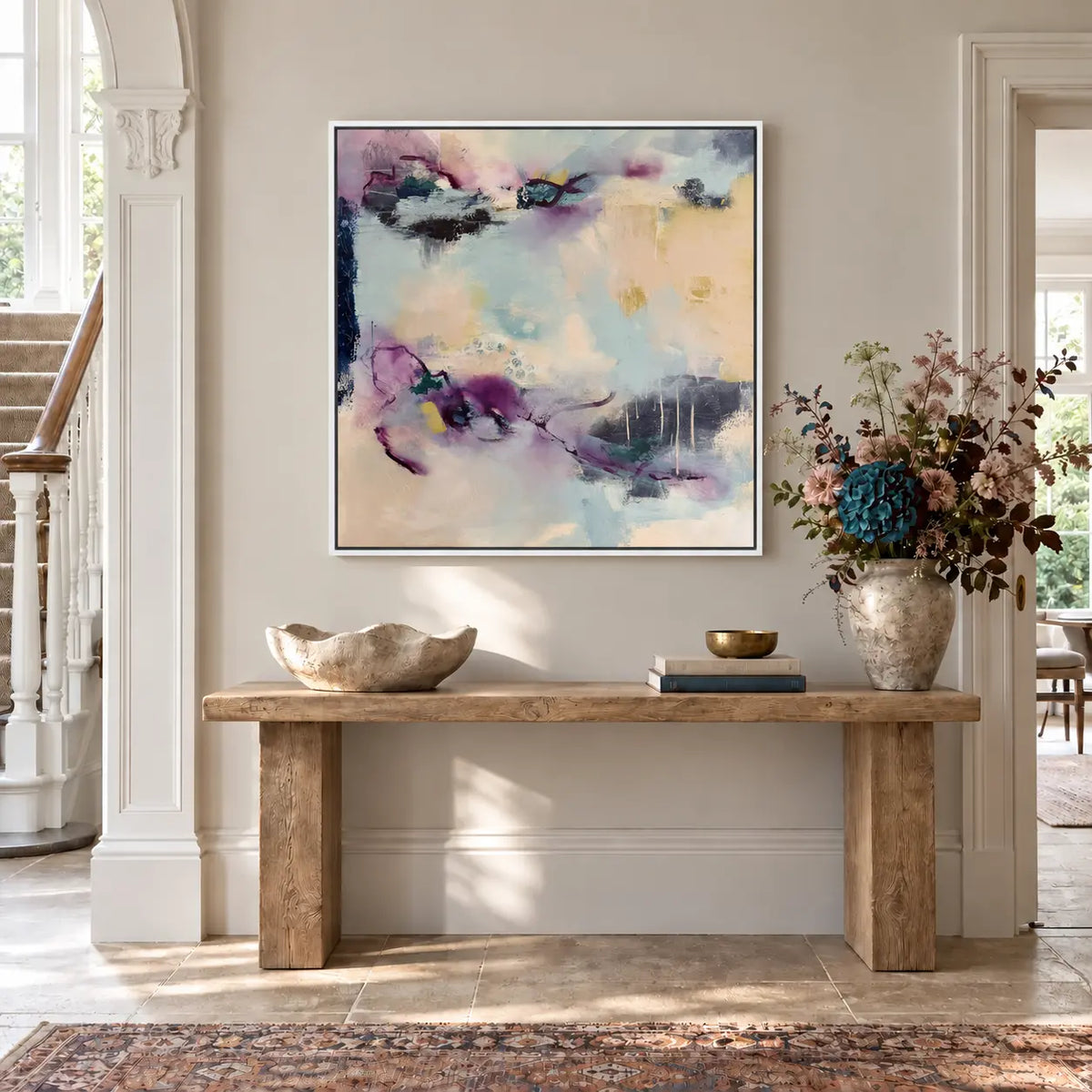 Reciprocity original artwork in a premium white float frame — hallway | Nicola Bird