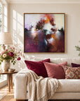 Sunrise Ruby framed canvas print, close living-room view