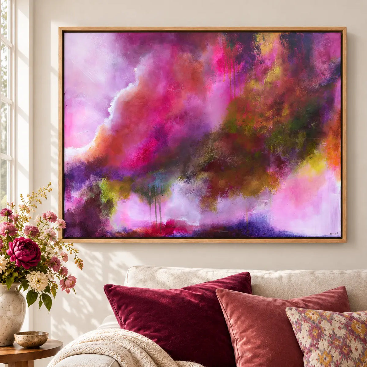 The Gift framed canvas print, close-up in a light-filled interior