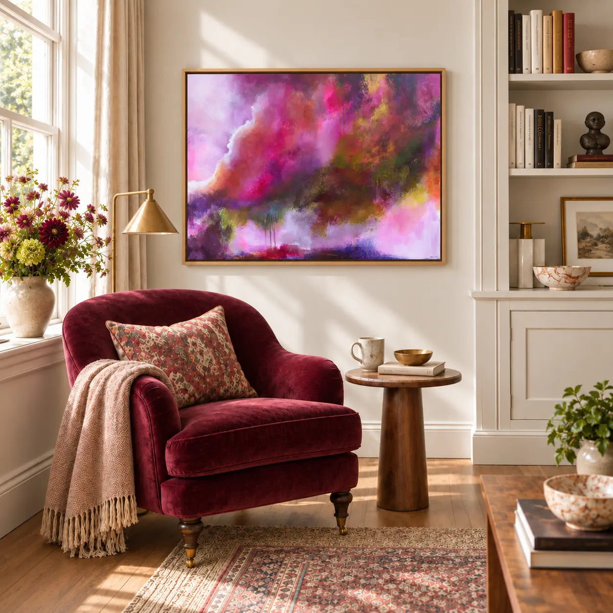 The Gift framed canvas print in a light-filled reading nook