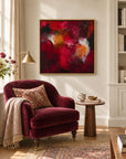 The Lover oak float-framed canvas print in a bright reading nook by Nicola Bird