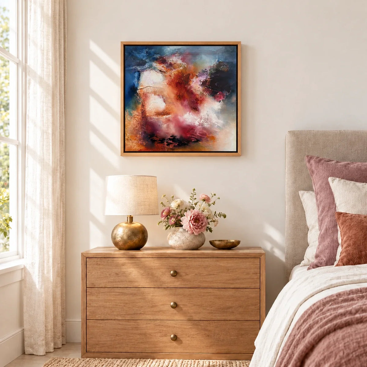Vivienne original artwork — 20 × 20 inches, oak float frame, scene 04
