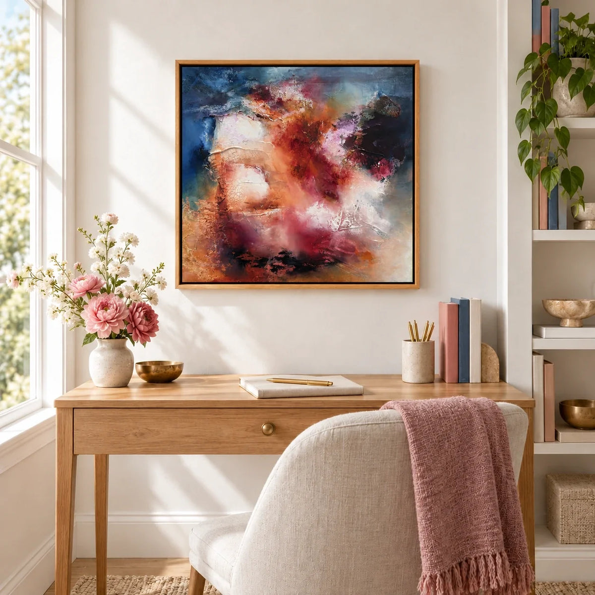 Vivienne original artwork — 20 × 20 inches, oak float frame, scene 05